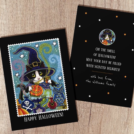Carte Odeur amusante d'Halloween Chat Sorcière Parfum pl
