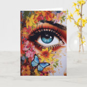 Carte Oeil avec fleurs et papillon (Fleur jaune)