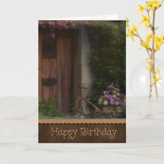 Carte Oeillets d'anniversaire avec vélo (Fleur jaune)