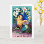 Carte Œuf de poulet de Pâques vintage Fleur (Fleur jaune)