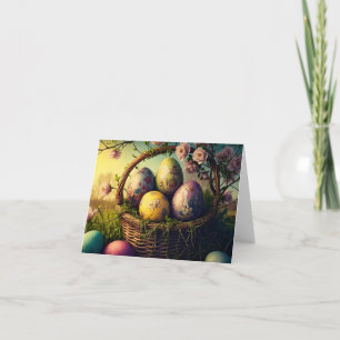 Carte Œufs de Pâques artistiquement décorés dans un pani