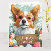 Carte Œufs de Pâques Borzoï  (Fleur jaune)