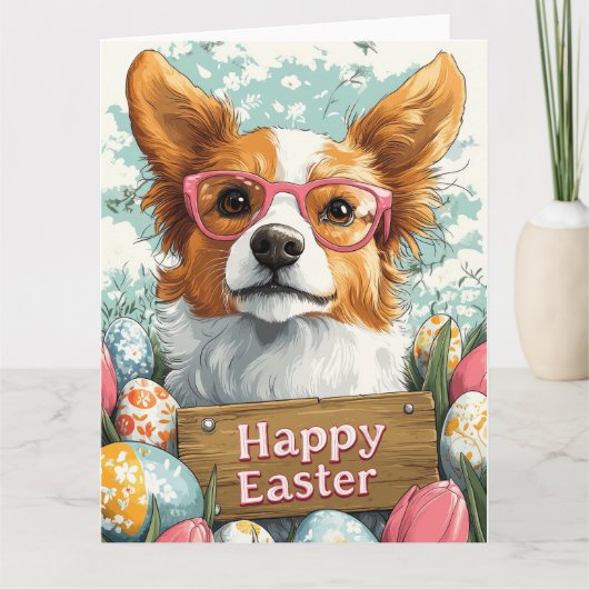 Carte Œufs de Pâques Borzoï  (Devant)