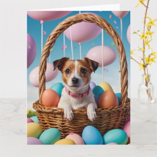 Carte Œufs de Pâques de Jack Russell (Fleur jaune)
