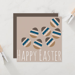 Carte Œufs de Pâques Joyeux Chocolat Tons Terre Bleu Mar
