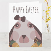 Carte Œufs de Pâques Joyeux Lapin Carottes (Fleur jaune)