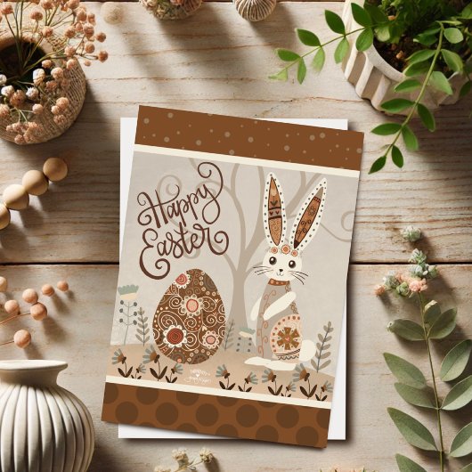 Carte Oeufs de Pâques Lapin Folk Mignonne Inspirivée