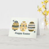 Carte Œufs de Pâques peints joyeux   (Fleur jaune)