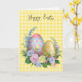 Carte Oeufs De Pâques Sur En vichy (Fleur jaune)