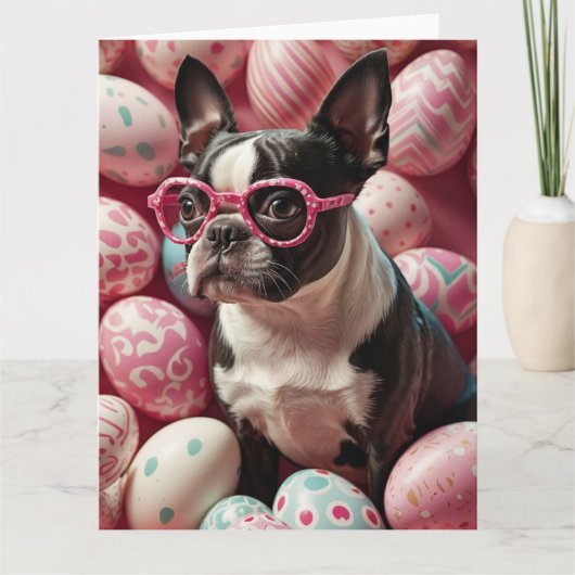 Carte Oeufs de Pâques Terrier de Boston (Devant)
