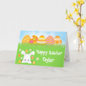 Carte Oeufs roses et orange lapin Joyeux Pâques (Fleur jaune)