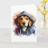 Carte Œuvre d'art à l'aquarelle Chien brun dans un sweat (Fleur jaune)