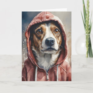 Carte Œuvre d'art à l'aquarelle Chien brun et blanc en s