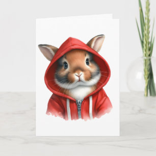 Carte Œuvre d'art à l'aquarelle Lapin brun dans un sweat
