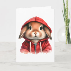 Carte Œuvre d'art à l'aquarelle Lapin brun dans un sweat