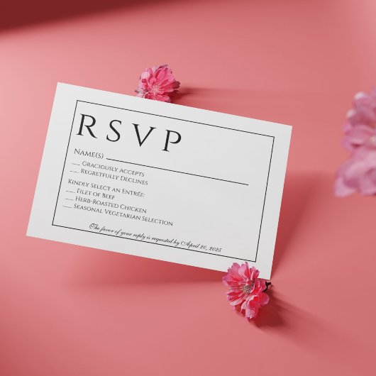 Carte officielle de mariage noir et blanc RSVP