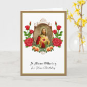 Carte Offrande de messe d'anniversaire catholique Sacré- (Fleur jaune)