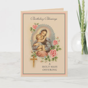 Carte Offrande de messe d'anniversaire religieuse Vierge