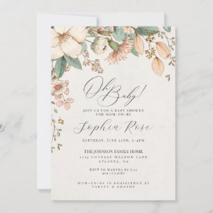 Carte Oh Bébé rose wildflowe baby shower floral fille