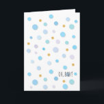Carte Oh, bébé...Vous êtes tellement en train d'obtenir<br><div class="desc">Félicitations pour une nouvelle carte de voeux pour bébé avec des teintes de bleu, lavande et or pois de parties scintillant sur le devant avec "Oh, Baby!" s'ouvre à "Vous avez tellement un Mini Van" à l'intérieur, " mais vous pouvez changer le dicton, les polices, les couleurs et ajouter des...</div>