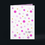 Carte Oh, bébé...Vous êtes tellement en train d'obtenir<br><div class="desc">Félicitations pour une nouvelle carte de voeux pour bébé avec des teintes de rose, lavande et pois de parties scintillant or sur le devant avec "Oh, Baby!" s'ouvre à "Vous avez tellement un Mini Van" à l'intérieur, " mais vous pouvez changer le dicton, les polices, les couleurs et ajouter des...</div>