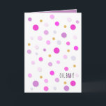 Carte Oh, bébé...Vous êtes tellement en train d'obtenir<br><div class="desc">Félicitations pour une nouvelle carte de voeux pour bébé avec des teintes de rose, lavande et pois de parties scintillant or sur le devant avec "Oh, Baby!" s'ouvre à "Vous avez tellement un Mini Van" à l'intérieur, " mais vous pouvez changer le dicton, les polices, les couleurs et ajouter des...</div>