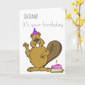 Carte Oh Dam C'est ton castor d'anniversaire (Fleur jaune)