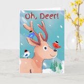 Carte Oh Deer Christmas adorable bébé cerf dans la neige (Fleur jaune)