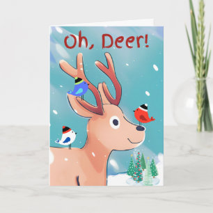Carte Oh Deer Christmas adorable bébé cerf dans la neige