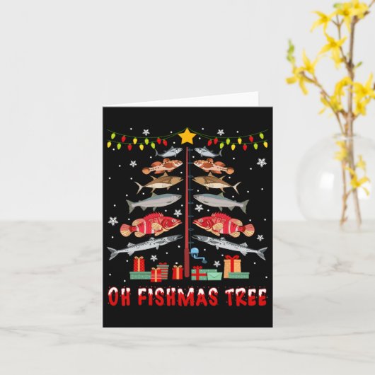 Carte Oh Fishmas Tree Pêche Pêcheur Noël Noël Noël Noël (Fleur jaune)
