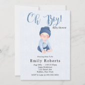 Carte Oh Garçon bleu Denim Cartoon Baby Douche Invitatio (Devant)