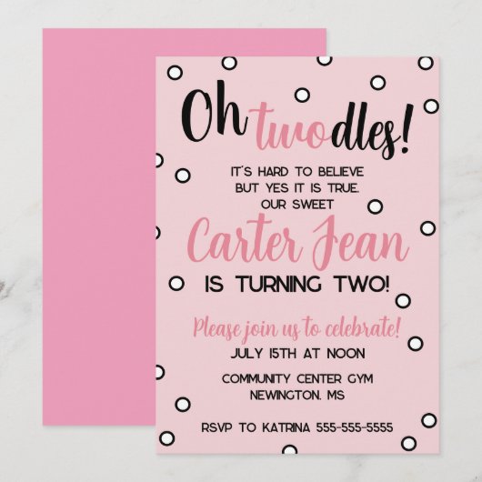 Carte Oh Twodles Deuxième fête rose anniversaire (Devant / Derrière)