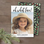Carte Oh What Fun - Modern Minimal Gallery Photo - noir<br><div class="desc">Ajoutez votre selfie favori ou votre instantané de famille. Utilisez une photo carré pour créer un accueil unique et personnel. Une simple bordure blanche sur le devant avec une zone pour ajouter un accueil de vacances et la signature familiale sur le fond. Oh What Fun - est dans un script...</div>