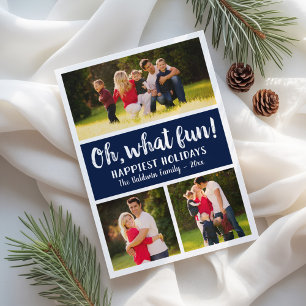 Carte Oh What Fun Navy Script Holiday Photo Collage