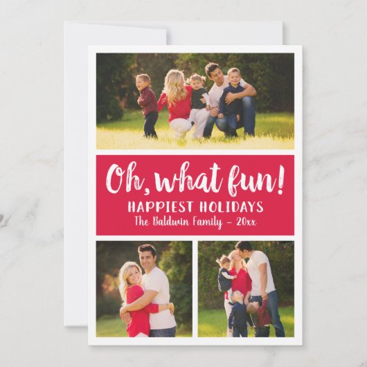 Carte Oh What Fun Red Script Holiday Photo Collage (Devant)