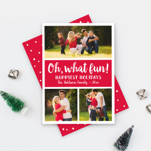 Carte Oh What Fun Red Script Holiday Photo Collage