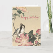 Carte Ohara Koson, Oiseaux et Fleurs roses - Anniversair (Devant)