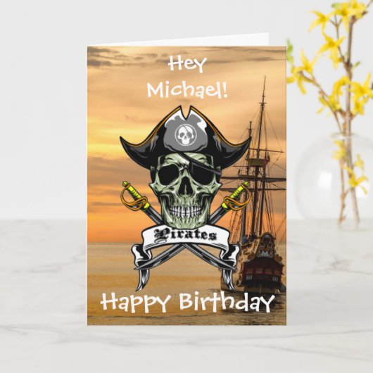 Carte Ohé ! Fête d'anniversaire pirate (Fleur jaune)