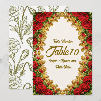 Carte Ohio Red Carnation Wedding Table Number Card