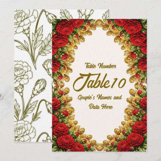 Carte Ohio Red Carnation Wedding Table Number Card (Devant / Derrière)