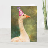Carte Oie Dans Un Casquette De Fête Anniversaire (Devant)