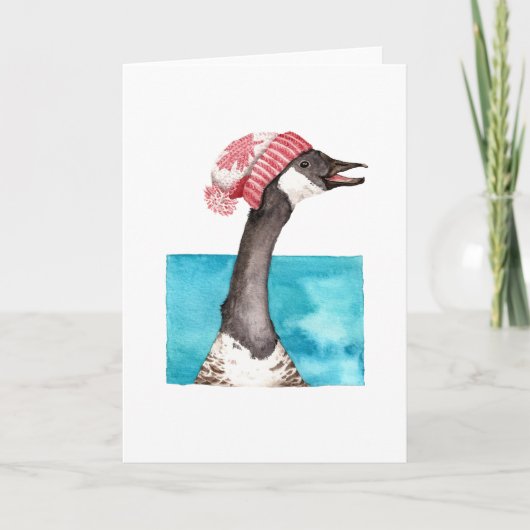 Carte Oie heureuse du Canada dans une toque (Devant)