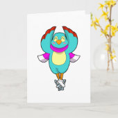 Carte Oiseau au patinage sur glace avec des patins à gla (Fleur jaune)