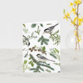 Carte Oiseau aux feuilles de pin (Fleur jaune)