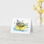 Carte Oiseau blanc mignon sur flotteur (Fleur jaune)