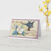 Carte Oiseau Bleu Anniversaire (Fleur jaune)