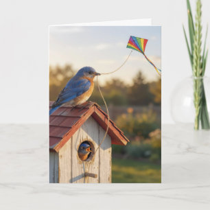 Carte Oiseau bleu d'anniversaire faisant voler un cerf-v