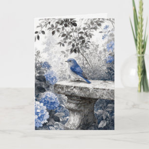 Carte Oiseau Bleu d'Anniversaire Sur un Banc de Jardin e