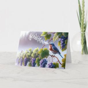 Carte Oiseau bleu d'anniversaire sur une vigne