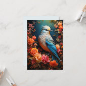 Carte Oiseau bleu de nature fantaisiste (Devant/Arrière en situation)